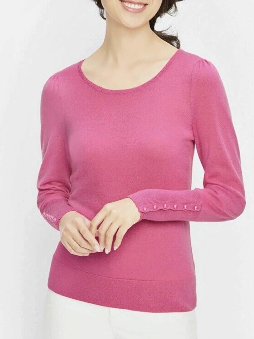 Talbots 100% Merino Wool Puff Sleeve Pullover Pink Rose Small